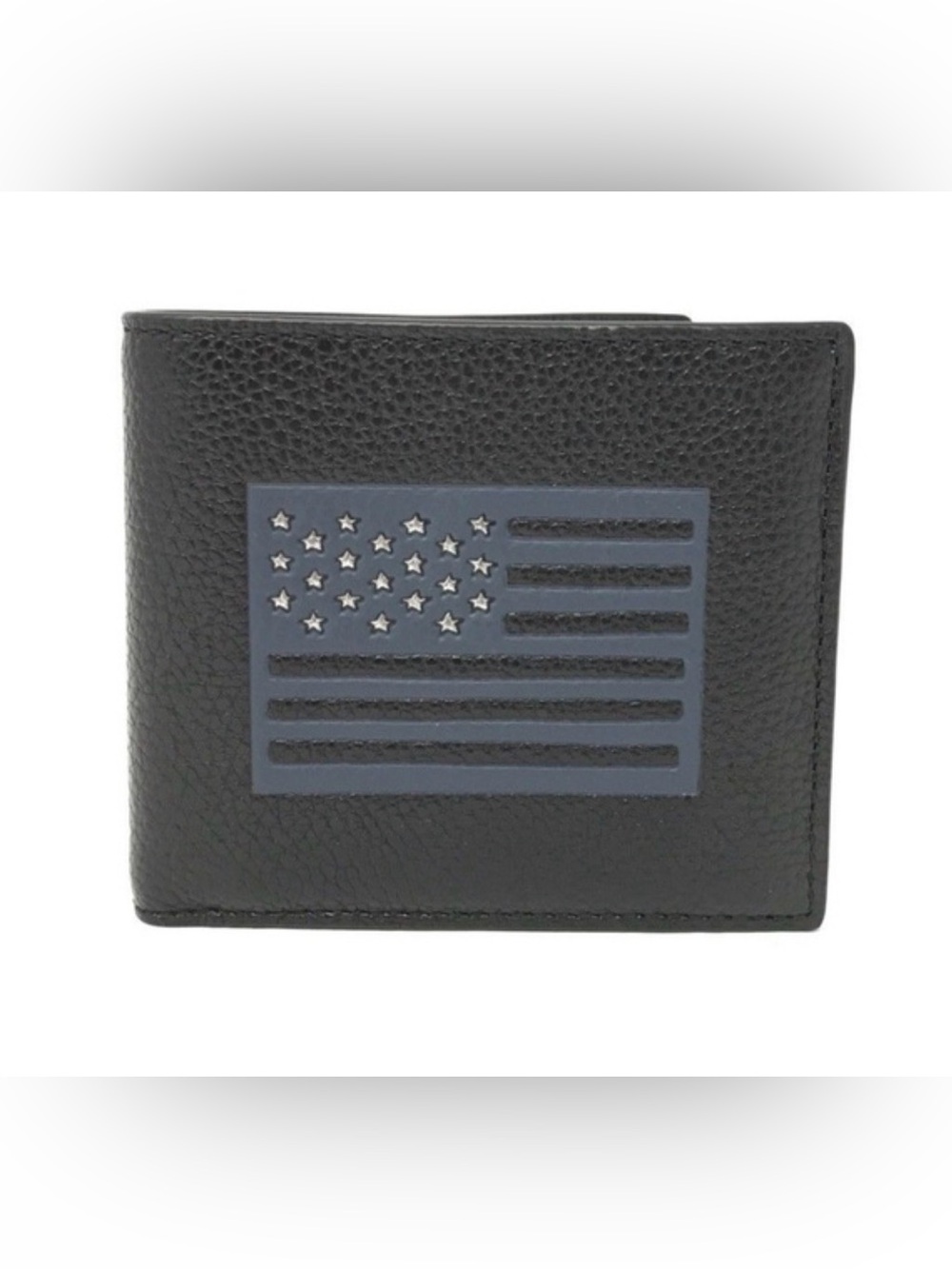 Coach F29300 Men's Black Billfold Leather Wallet blue USA American flag EUC